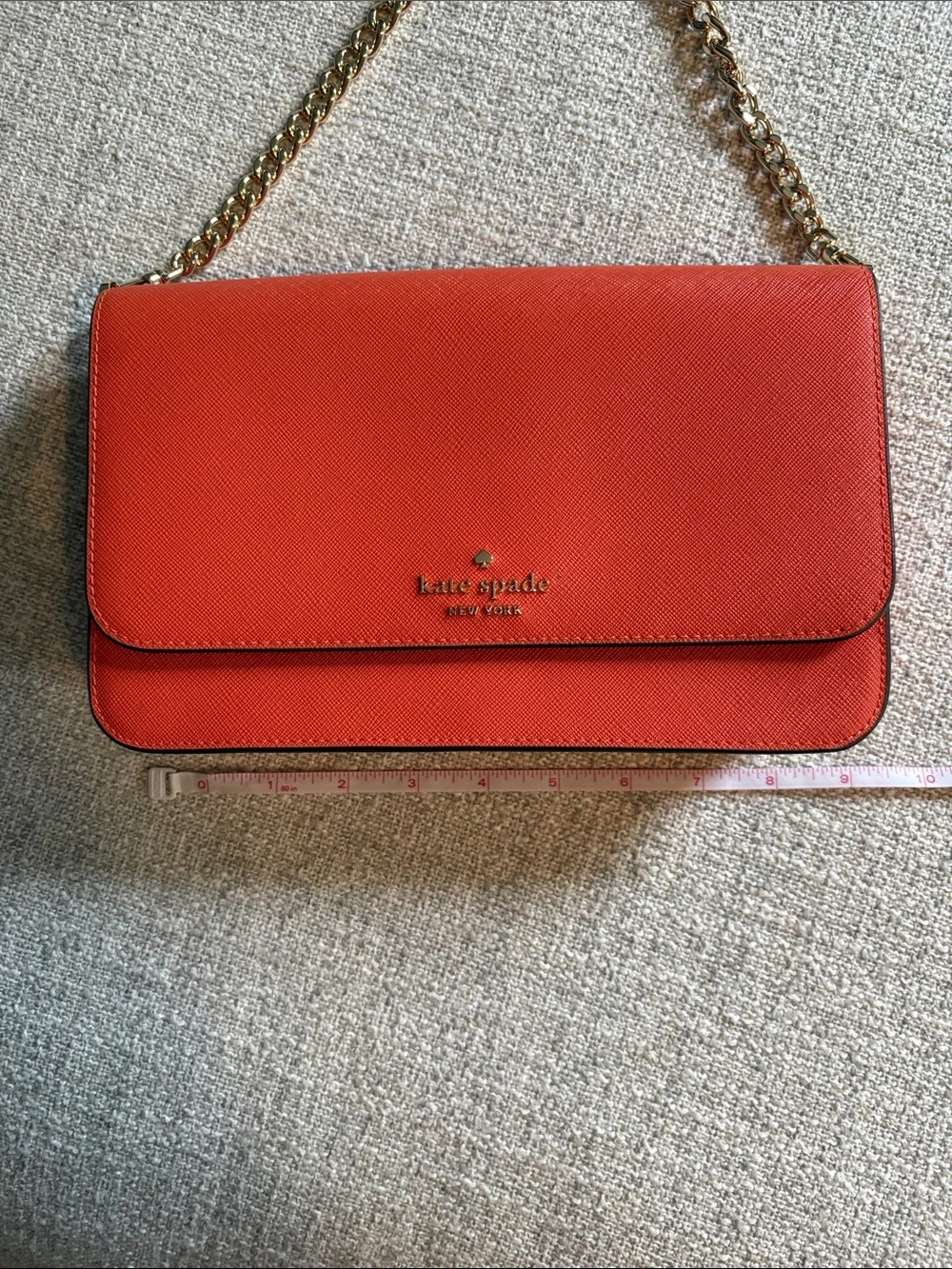 kate spade Coral-Orange Leather Chain Crossbody Bag